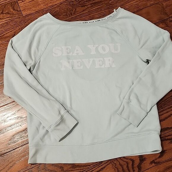 Pink VS Sea you never sweatshirt with open back Hole Women Size XS Light‎ Green - Picture 4 of 10
